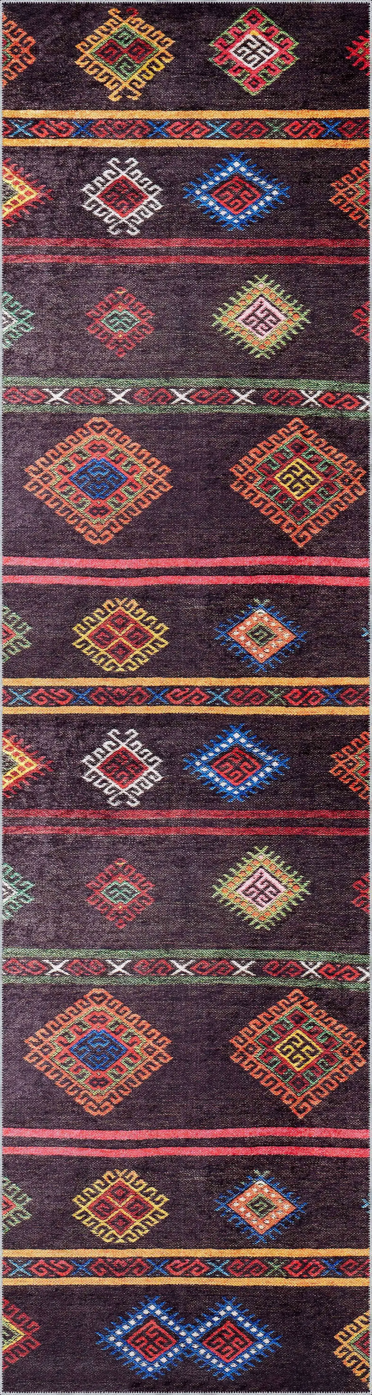 Gurupi Geometrik Kahverengi Polyester ve Pamuklu Kaydırmaz Tabanlı Yıkanabilir Dijital Baskı Halısı - Görsel 4