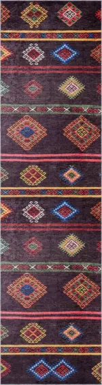 Gurupi Geometrik Kahverengi Polyester ve Pamuklu Kaydırmaz Tabanlı Yıkanabilir Dijital Baskı Halısı - Görsel 4