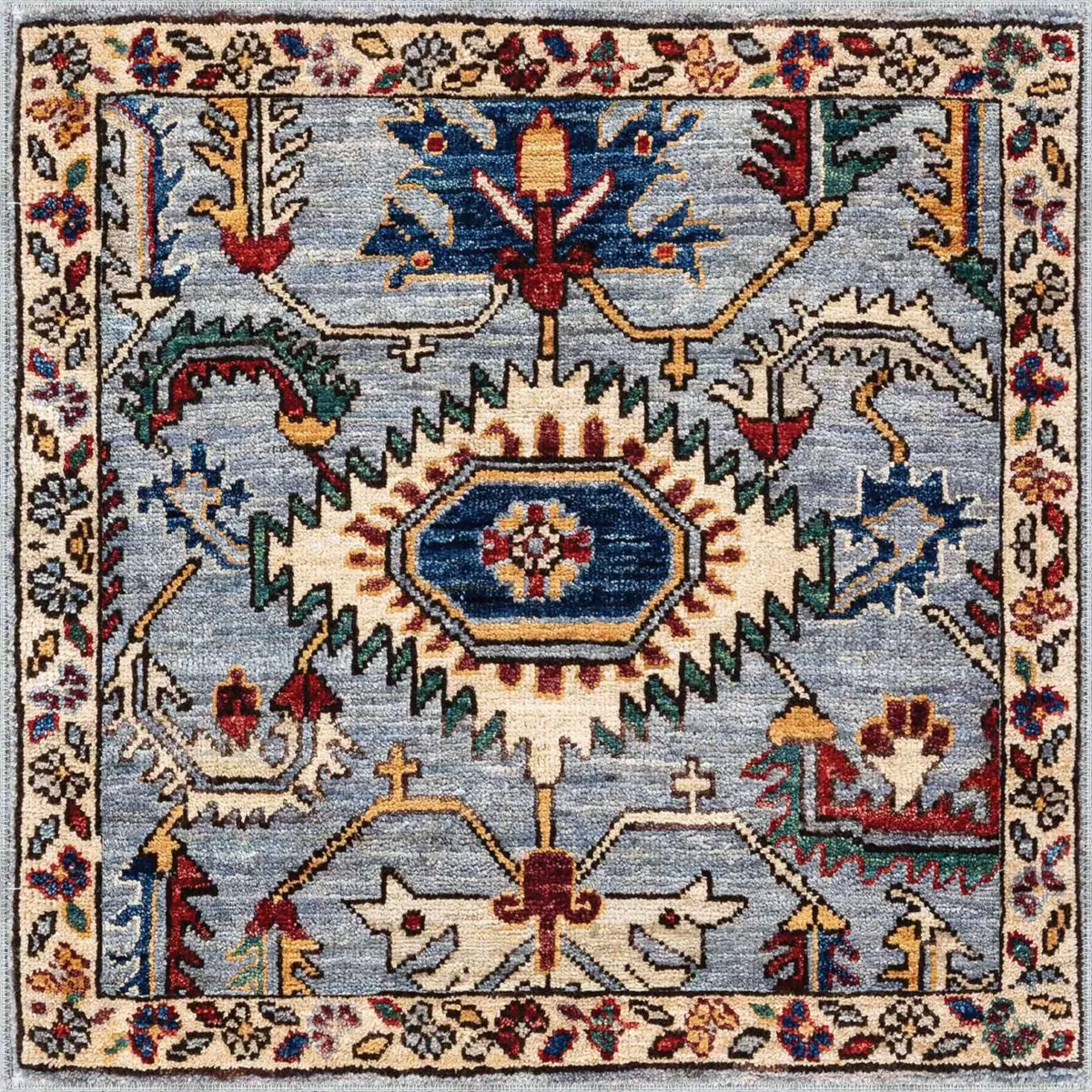 Monyva Klasik Göbekli Mavi Polyester ve Pamuklu Kaydırmaz Tabanlı Yıkanabilir Dijital Baskı Halısı - Görsel 3