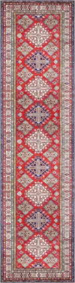 Sunne Çerçeveli Kırmızı Polyester ve Pamuklu Kaydırmaz Taban Yıkanabilir Dijital Baskı Halısı - Görsel 4