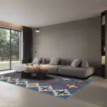 Luzia Geometrik Mavi Polyester ve Pamuklu Kaydırmaz Tabanlı Yıkanabilir Dijital Baskı Halısı - Görsel 2