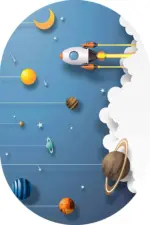 Pilon Uzay Desenli Mavi Polyester ve Pamuklu Kaydırmaz Tabanlı Yıkanabilir Dijital Baskı Çocuk Odası Halısı - Görsel 6