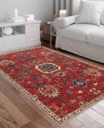 Lashio Klasik Göbekli Kırmızı Polyester ve Pamuklu Kaydırmaz Tabanlı Yıkanabilir Dijital Baskı Halısı - Görsel 2