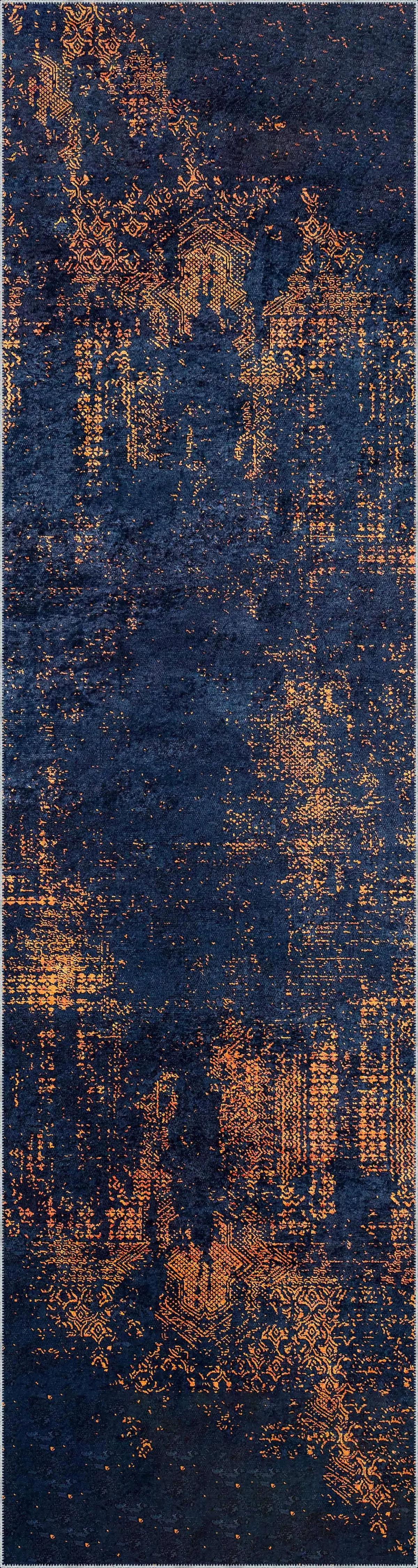 Nateran Modern Lacivert Polyester ve Pamuklu Kaydırmaz Tabanlı Yıkanabilir  Dijital Baskı Halısı - Görsel 4