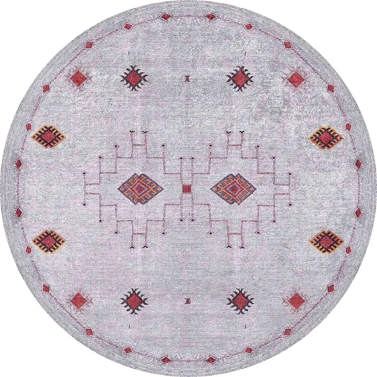 Banao Modern Etnik Gri Polyester ve Pamuklu Kaydırmaz Tabanlı Yıkanabilit Dijital Baskı Halısı - Görsel 7