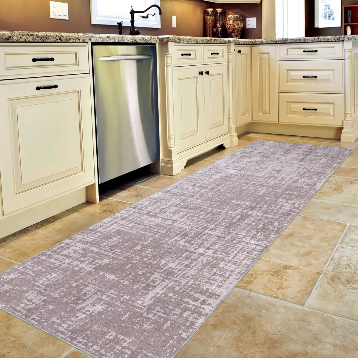 Datia Modern Bej Polyester ve Pamuklu Kaydırmaz Tabanlı Yıkanabilir Dijital Baskı Halısı - Görsel 5