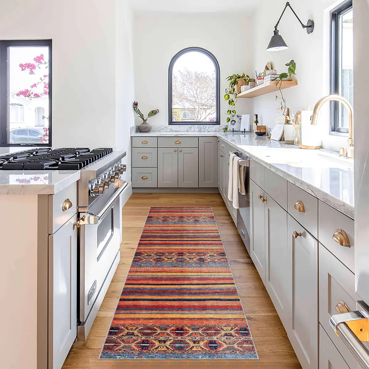 Salen Çizgili Multi Polyester ve Pamuklu Kaydırmaz Taban Yıkanabilir Dijital Baskı Halısı - Görsel 5