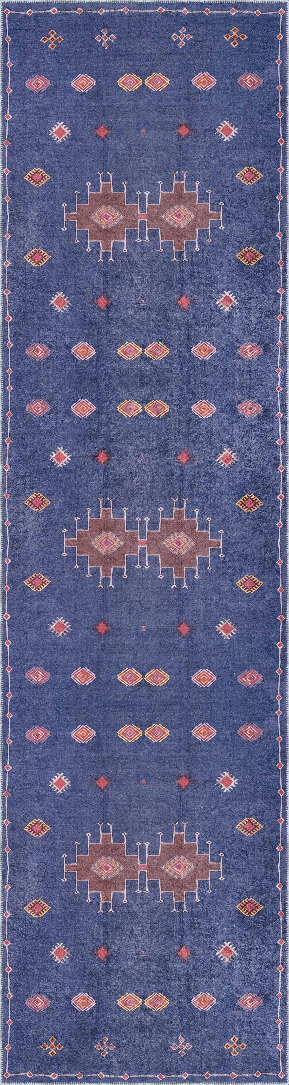 Avila Modern Etnik Lacivert Polyester ve Pamuklu Kaydırmaz Tabanlı Yıkanabilir Dijital Baskı Halısı - Görsel 4