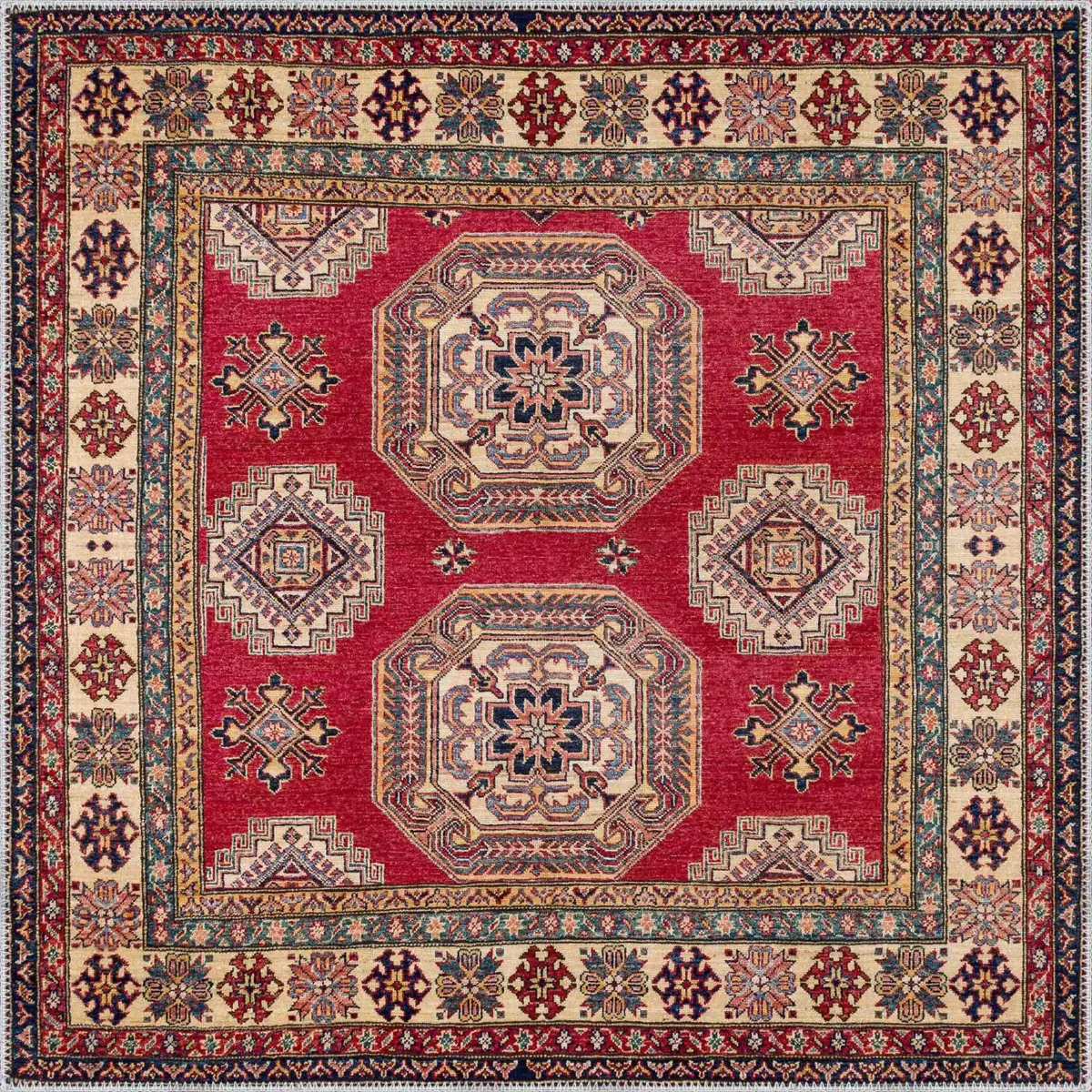 Stung Klasik Göbekli Kırmızı Polyester ve Pamuklu Kaydırmaz Tabanlı Yıkanabilir Dijital Baskı Halısı - Görsel 3