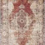 Loten Klasik Göbekli Kahverengi Polyester ve Pamuklu Kaydımaz Taban Yıkanabilir Dijital Baskı Halısı