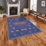 Avila Modern Etnik Lacivert Polyester ve Pamuklu Kaydırmaz Tabanlı Yıkanabilir Dijital Baskı Halısı - Görsel 2