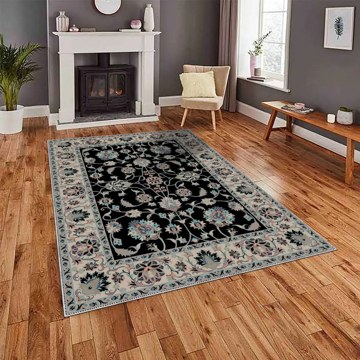 Hebi Çerçeveli Multi Polyester ve Pamuklu Kaydırmaz Tabanlı Yıkanabilir Dijital Baskı Halısı - Görsel 2