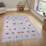 Banao Modern Etnik Gri Polyester ve Pamuklu Kaydırmaz Tabanlı Yıkanabilit Dijital Baskı Halısı - Görsel 2