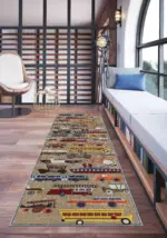 Jaco Taşıt Desenli Kahverengi Polyester ve Pamuklu Kaydırmaz Tabanlı Yıkanabilit Dijital Baskı Çocuk Odası Halısı - Görsel 5