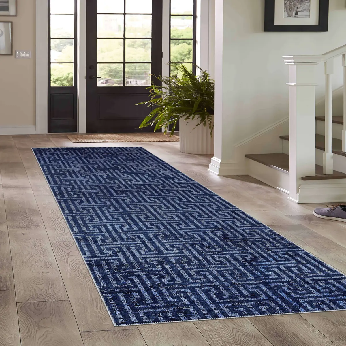 Ajmer Modern Lacivert Polyester ve Pamuklu Kaydırmaz Tabanlı Yıkanabilir Dijital Baskı Halısı - Görsel 5