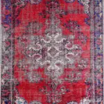 Falun Klasik Göbekli Kırmızı Polyester ve Pamuklu Kaydırmaz Taban Yıkanabilir Dijital Baskı Halısı