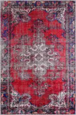 Falun Klasik Göbekli Kırmızı Polyester ve Pamuklu Kaydırmaz Taban Yıkanabilir Dijital Baskı Halısı