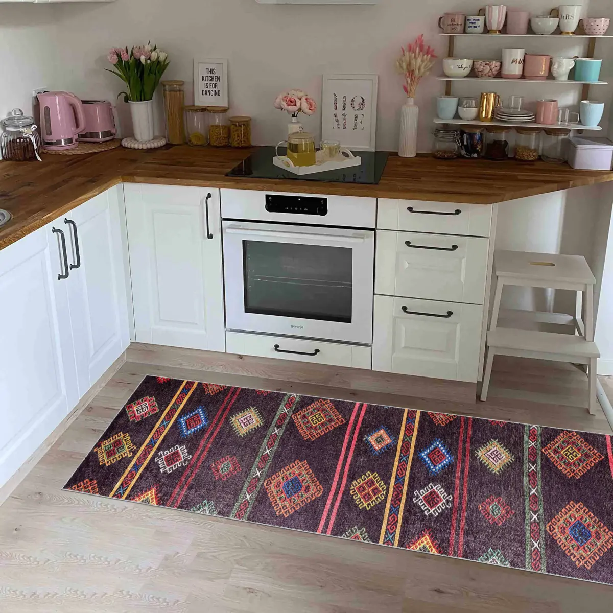 Gurupi Geometrik Kahverengi Polyester ve Pamuklu Kaydırmaz Tabanlı Yıkanabilir Dijital Baskı Halısı - Görsel 5