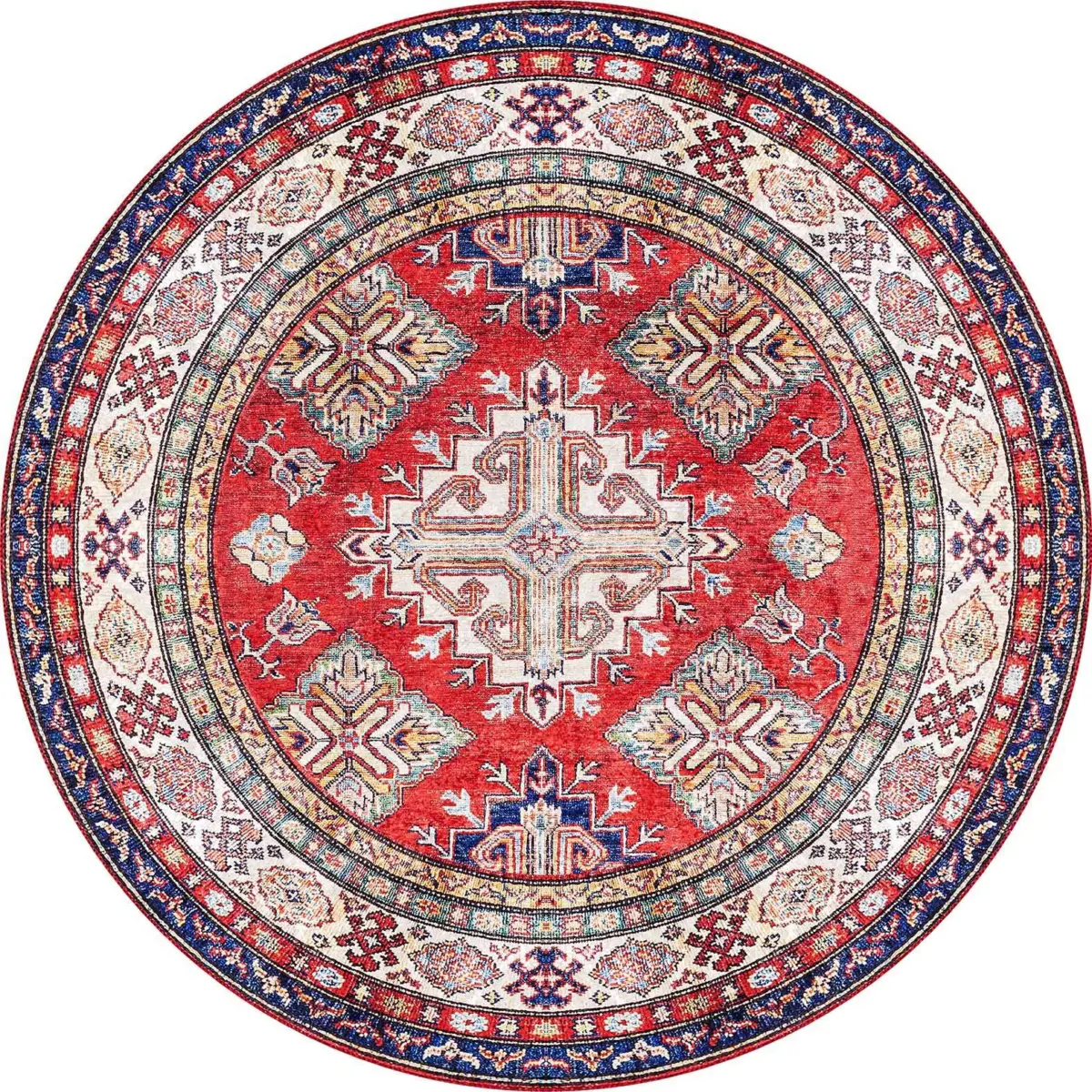 Sunne Çerçeveli Kırmızı Polyester ve Pamuklu Kaydırmaz Taban Yıkanabilir Dijital Baskı Halısı - Görsel 7