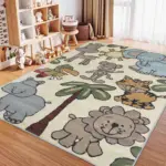 Sieyic Sevimli Dostlar Desenli Bej Polyester ve Pamuklu Kaydırmaz Tabanlı Yıkanabilir Dijital Baskı Çocuk Odası Halısı - Görsel 2