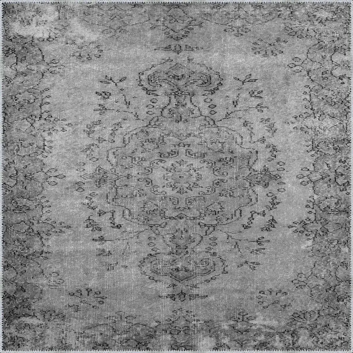 Bago Klasik Göbekli Gri Polyester ve Pamuklu Kaydırmaz Tabanlı Yıkanabilir Dijital Baskı Halısı - Görsel 3