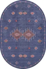 Avila Modern Etnik Lacivert Polyester ve Pamuklu Kaydırmaz Tabanlı Yıkanabilir Dijital Baskı Halısı - Görsel 6