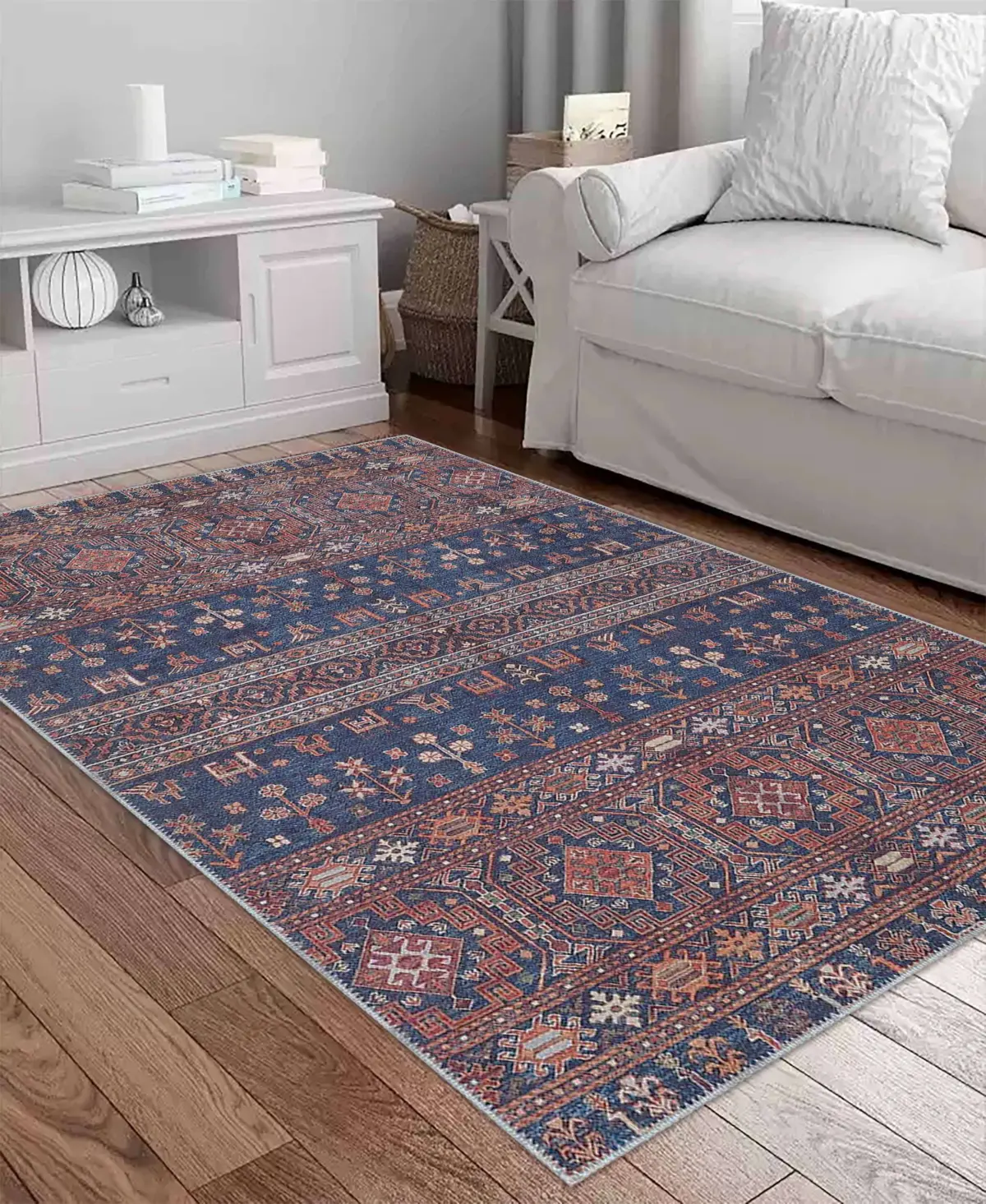 Neily Modern Etnik Kahverengi Polyester ve Pamuklu Kaydırmaz Tabanlı Yıkanabilir Dijital Baskı Halısı - Görsel 2