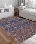 Neily Modern Etnik Kahverengi Polyester ve Pamuklu Kaydırmaz Tabanlı Yıkanabilir Dijital Baskı Halısı - Görsel 2