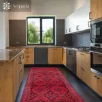 Harlov Klasik Göbekli Kırmızı Polyester ve Pamuklu Kaydırmaz Taban Yıkanabilir Dijital Baskı Halısı - Görsel 5