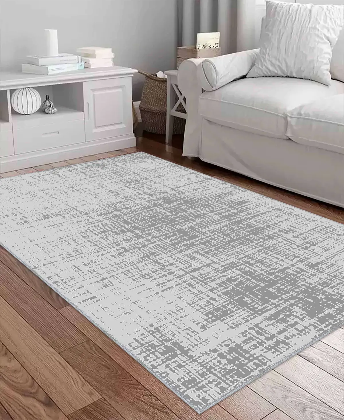 Gaya Modern Gri Polyester ve Pamuklu Kaydırmaz Tabanlı Yıkanabilir Dijital Baskı Halısı - Görsel 2