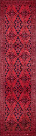 Harlov Klasik Göbekli Kırmızı Polyester ve Pamuklu Kaydırmaz Taban Yıkanabilir Dijital Baskı Halısı - Görsel 4