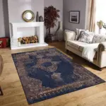 Borger Klasik Göbekli Lacivert Polyester ve Pamuklu Kaydırmaz Tabanlı Yıkanabilir Dijital Baskı Halısı - Görsel 2