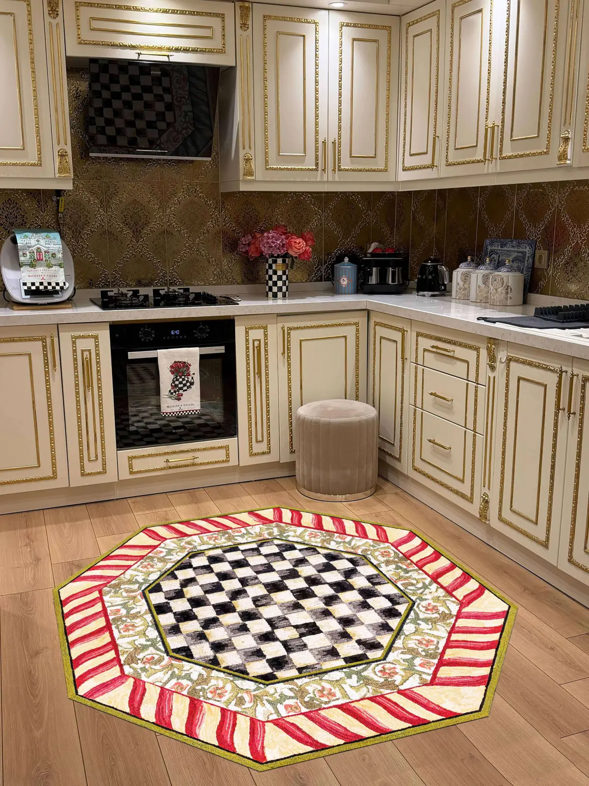 Aren Mutfak 03 Modern Çerçeveli Kırmızı Polyester Kaydırmaz Tabanlı Yıkanabilir Dijital Baskı Mutfak Halısı - Görsel 5