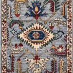 Monyva Klasik Göbekli Mavi Polyester ve Pamuklu Kaydırmaz Tabanlı Yıkanabilir Dijital Baskı Halısı