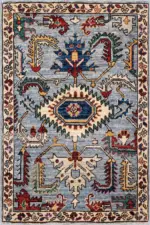 Monyva Klasik Göbekli Mavi Polyester ve Pamuklu Kaydırmaz Tabanlı Yıkanabilir Dijital Baskı Halısı