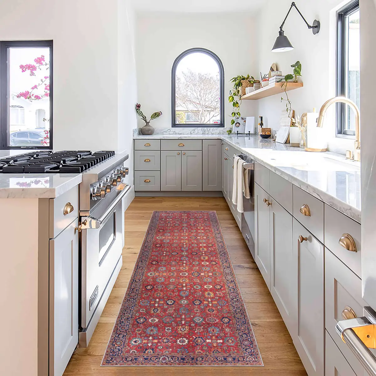 Pingdu Çerçeveli Kırmızı Polyester ve Pamuklu Kaydırmaz Tabanlı Yıkanabilir  Dijital Baskı Halısı - Görsel 5