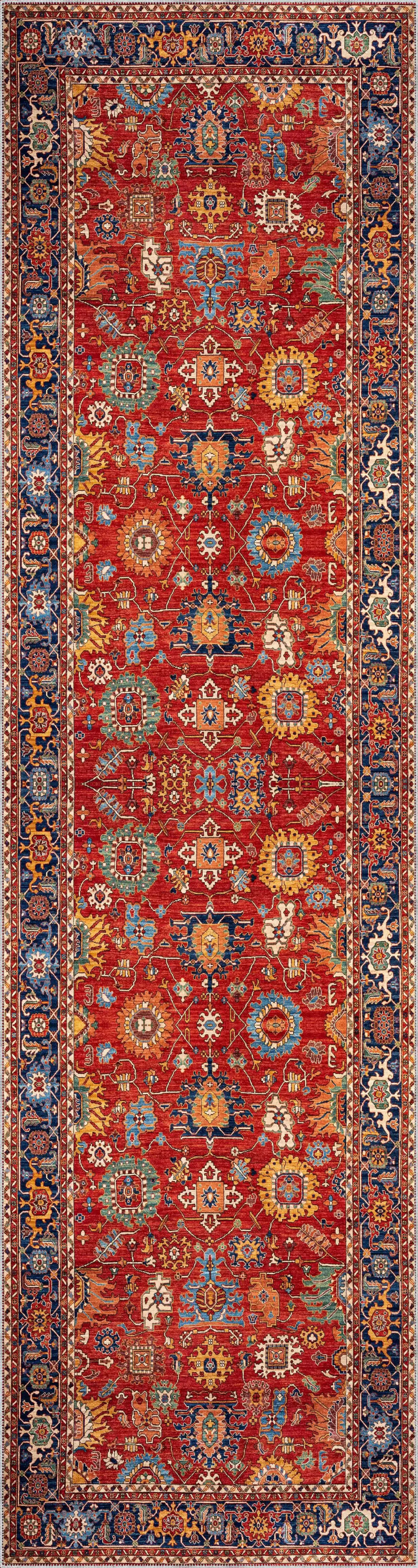 Sawan Çerçeveli Kırmızı Polyester ve Pamuklu Kaydırmaz Tabanlı Yıkanabilir Dijital Baskı Halısı - Görsel 4