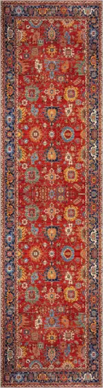 Sawan Çerçeveli Kırmızı Polyester ve Pamuklu Kaydırmaz Tabanlı Yıkanabilir Dijital Baskı Halısı - Görsel 4