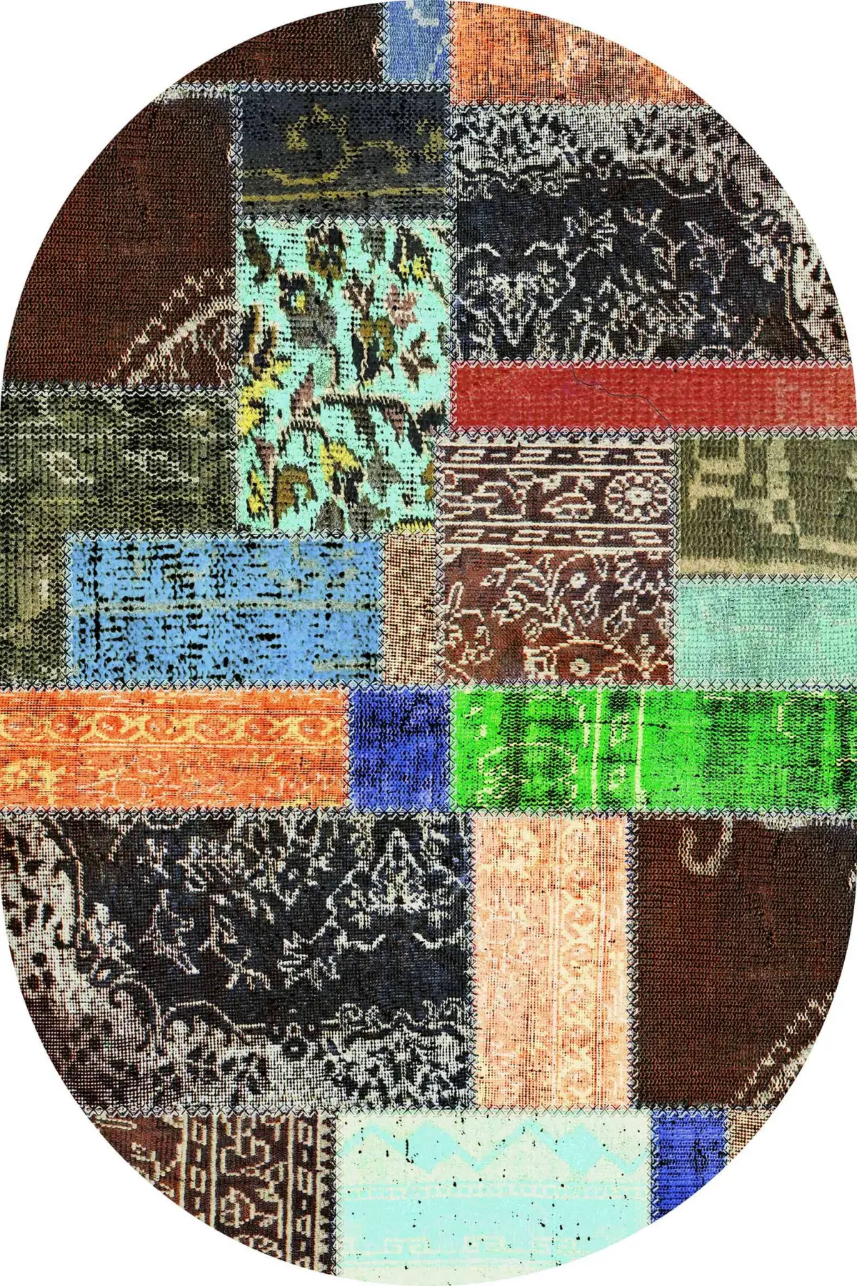 Basti Patchwork Multi Polyester ve Pamuklu Kaydırmaz Tabanlı Yıkanabilir Dijital Baskı Halısı - Görsel 6