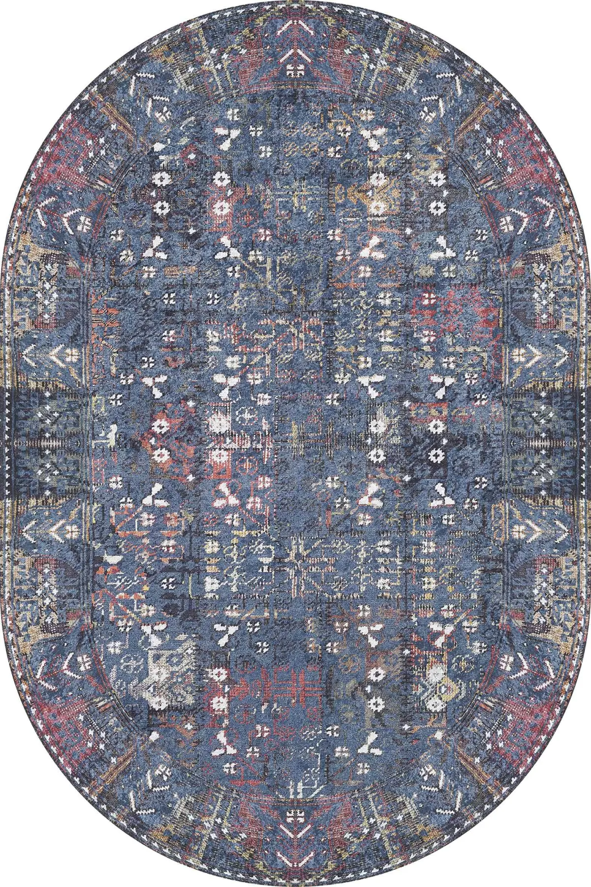 Drev Modern Mavi Polyester ve Pamuklu Kaydırmaz Tabanlı Yıkanabilir Dijital Baskı Halısı - Görsel 6