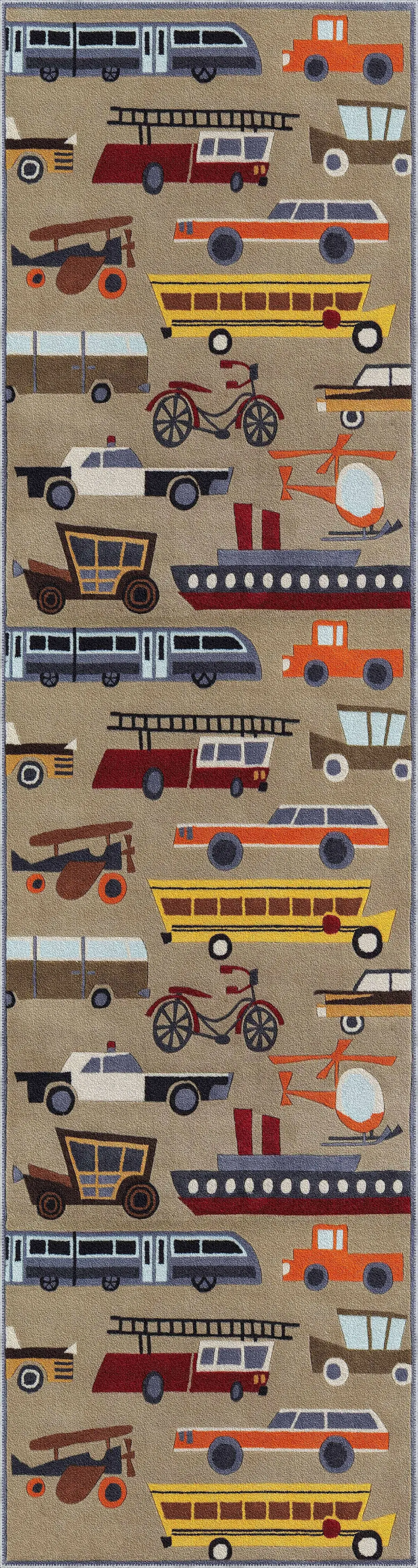 Jaco Taşıt Desenli Kahverengi Polyester ve Pamuklu Kaydırmaz Tabanlı Yıkanabilit Dijital Baskı Çocuk Odası Halısı - Görsel 4