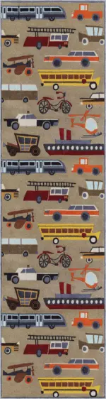 Jaco Taşıt Desenli Kahverengi Polyester ve Pamuklu Kaydırmaz Tabanlı Yıkanabilit Dijital Baskı Çocuk Odası Halısı - Görsel 4