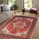 Hanno Klasik Göbekli Kırmızı Polyester ve Pamuklı Kaydırmaz Tabanlı Yıkanabilir Dijital Baskı Halısı - Görsel 2