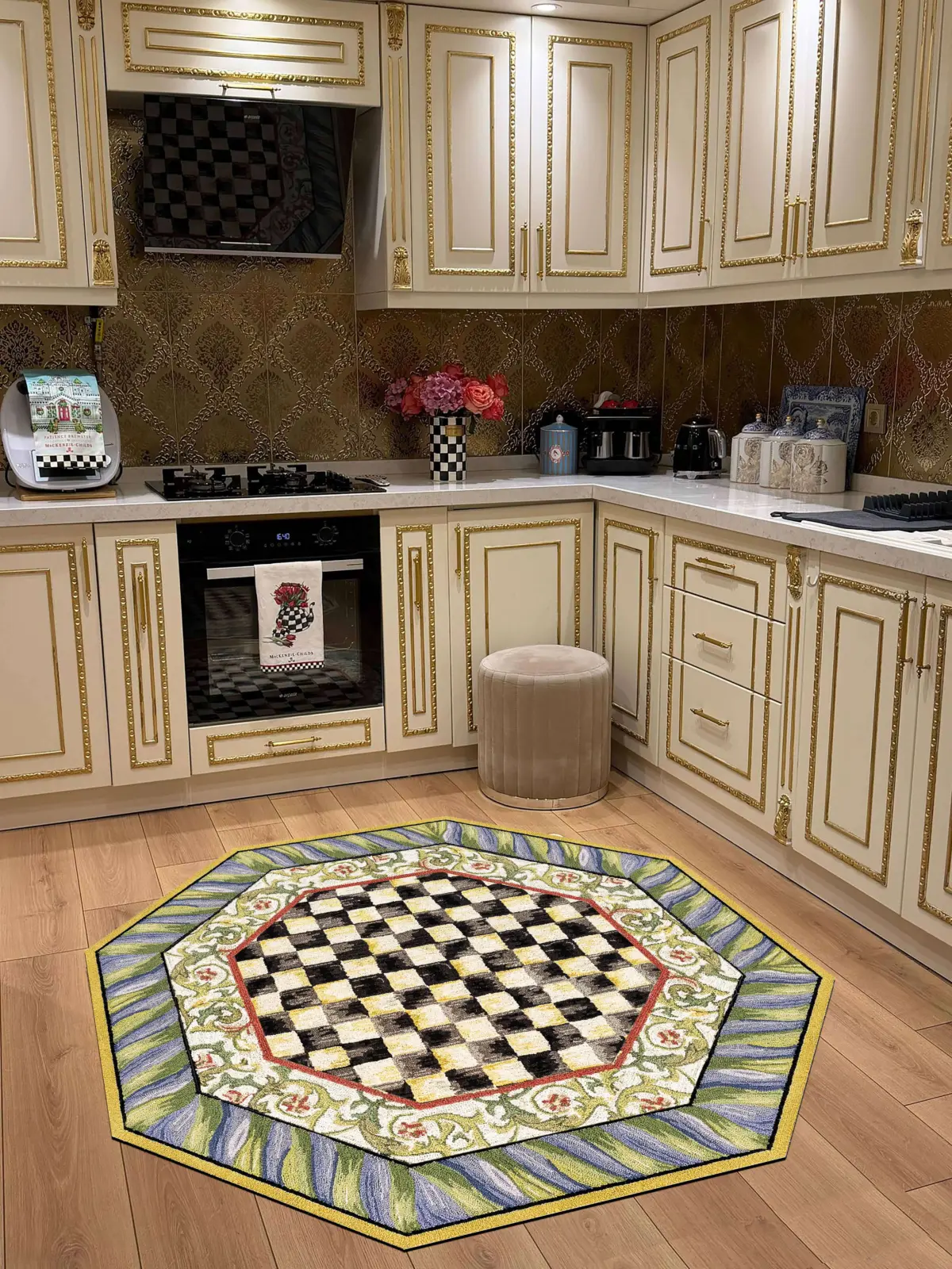 Aren Mutfak 06 Modern Çerçeveli Yeşil Polyester Kaydırmaz Tabanlı Yıkanabilir Dijital Baskı Mutfak Halısı - Görsel 5