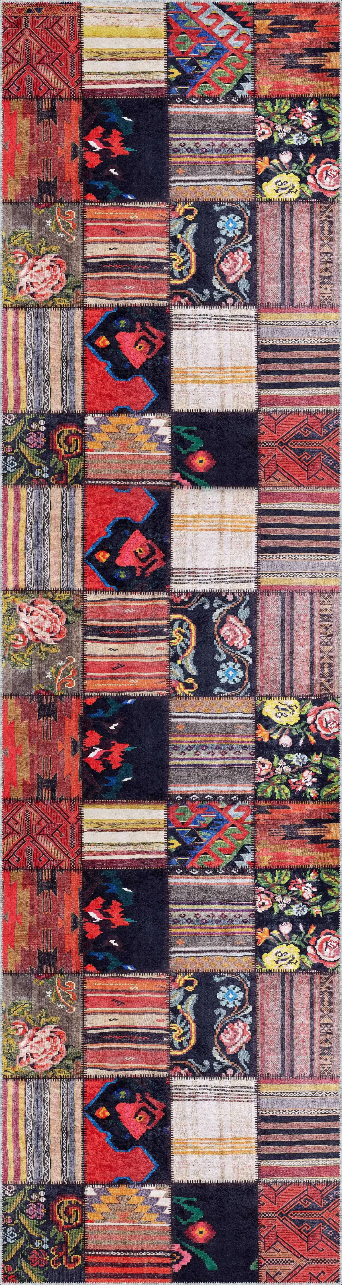 Asele Patchwork Multi Polyester ve Pamuklu Kaydırmaz Taban Yıkanabilir Dijital Baskı Halısı - Görsel 4