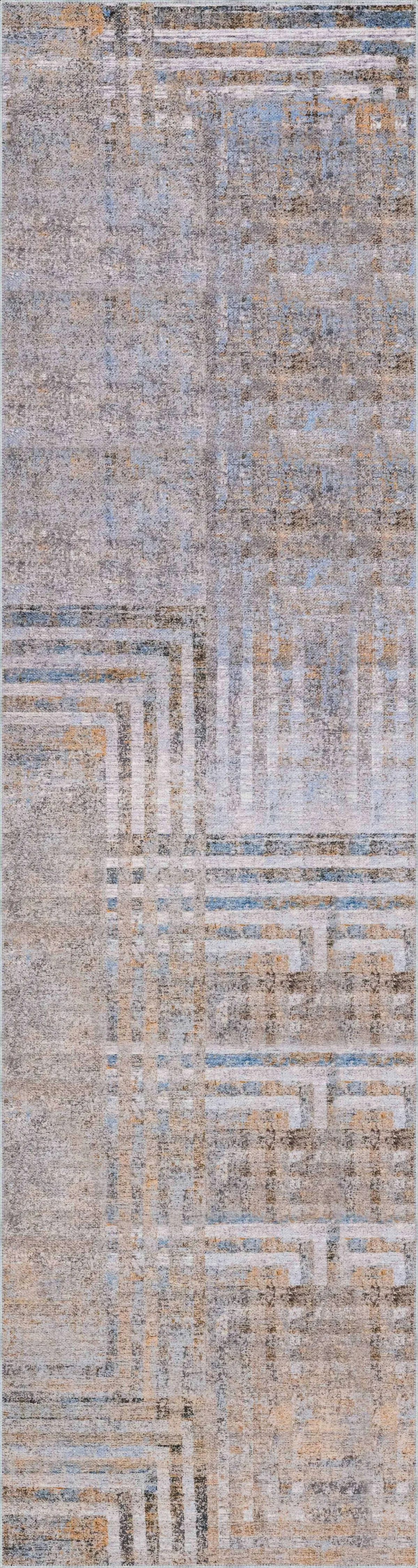 Seoni Geometrik Gri Polyester ve Pamuklu Kaydırmaz Tabanlı Yıkanabilir Dijital Baskı Halısı - Görsel 4