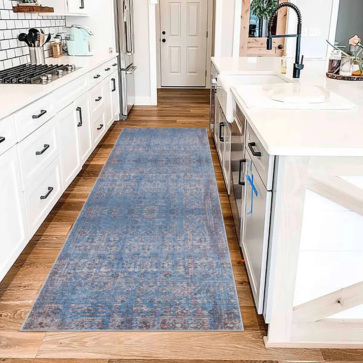 Mirador Modern Mavi Polyester ve Pamuklu Kaydırmaz Tabanlı Yıkanabilir Dijital Baskı Halısı - Görsel 5