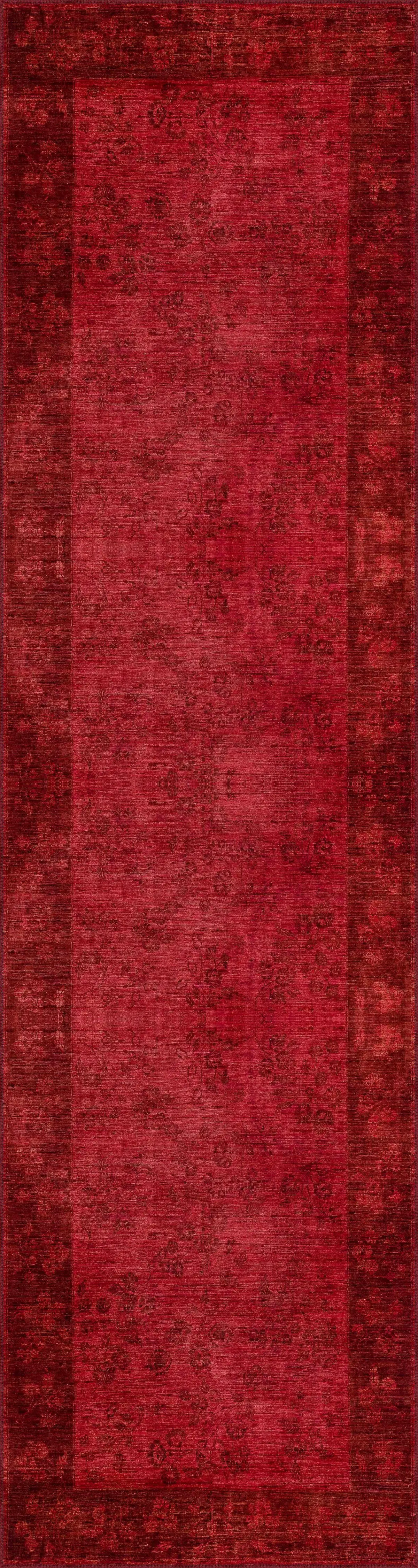 Sirohi Çerçeveli Kırmızı Polyester ve Pamuklu Kaydırmaz Tabanlı Yıkanabilir Dijital Baskı Halısı - Görsel 4