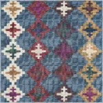 Luzia Geometrik Mavi Polyester ve Pamuklu Kaydırmaz Tabanlı Yıkanabilir Dijital Baskı Halısı - Görsel 3