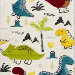 Ramon Dinazor Desenli Beyaz Polyester ve Pamuklu Kaydırmaz Tabanlı Yıkanabilir Dijital Baskı Çocuk Odası Halısı